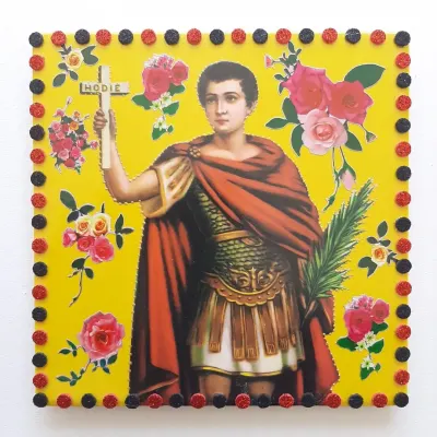 Quadrinho de Azulejo Santo Expedito - artesanato de Estudio Bananeira