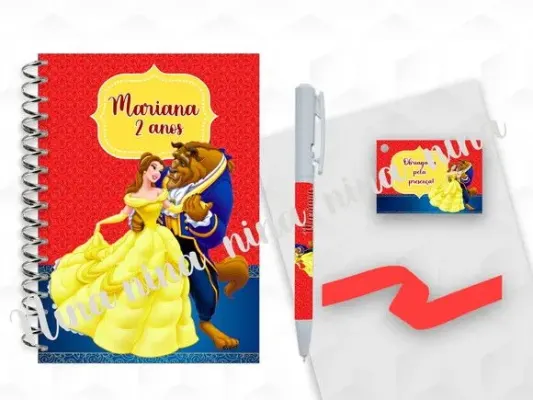 Bloquinho Grande com Caneta Bela e a Fera Personalizada - artesanato de creativitybynina
