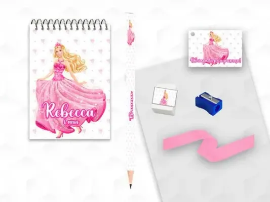 Bloquinho+ Borracha e Apontador Barbie Personalizada - artesanato de creativitybynina