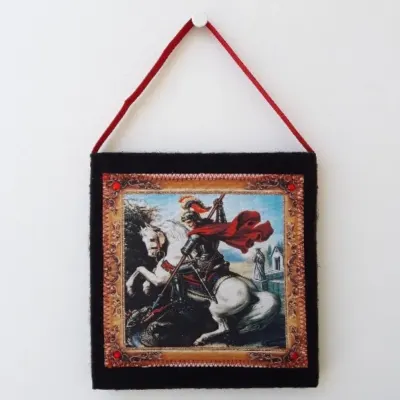 Quadrinho de Feltro Preto São Jorge - artesanato de Estudio Bananeira