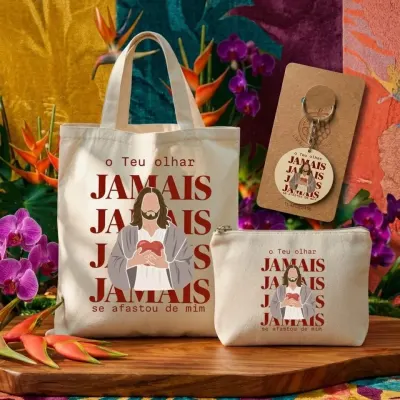 Kit Ecobag Necessaire E Chaveiro Presente Feminino Criativo Olhar de Jesus