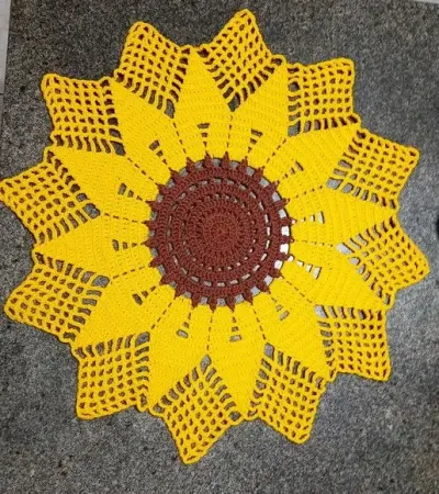 Centro de Mesa Girassol Crochê - artesanato de Graça Carvalho Crochê