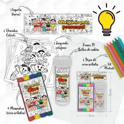 Kit Massinha + Giz + Bolha Turma da Mônica Personalizado - artesanato de Mi Papelaria Criativa