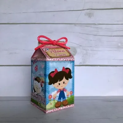 Mini Caixa Milk Fazendinha Menina - artesanato de Fina Essência Papelaria Personalizada