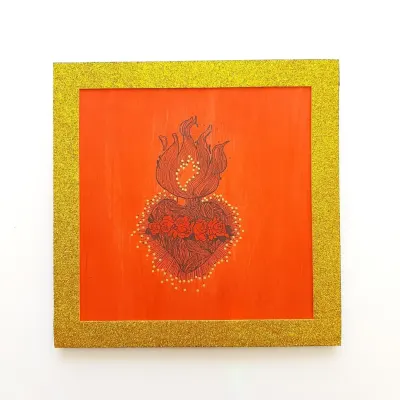 Quadro Coração Flamejante - artesanato de Estudio Bananeira
