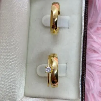 Par Alianças de Noivado Moeda Antiga 4mm + Anel Solitário - artesanato de TM JOIAS