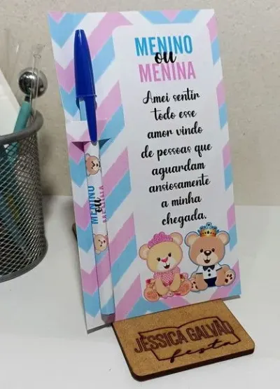 Lembrancinha Chá Revelação Cartão com Caneta Personalizada - artesanato de PAPCRIE