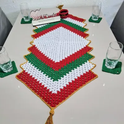 Natal - Passadeira + porta-copos - artesanato de MM CROCHÊ