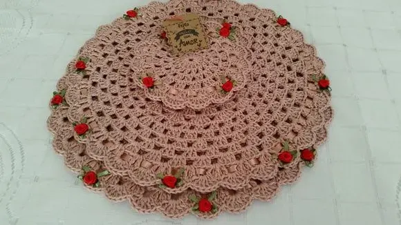 Kit Sousplat para 2 Pessoas em Crochê 4 Peças - artesanato de Mari Crochê feito com carinho!
