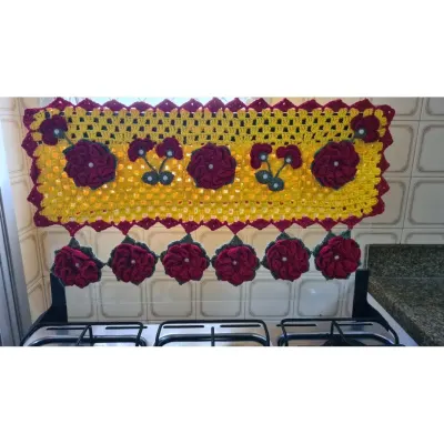 Capa para Encaixe em Crochê Tampa de Vidro Fogão 5 bocas Flores e Botões - artesanato de Mari Crochê feito com carinho!