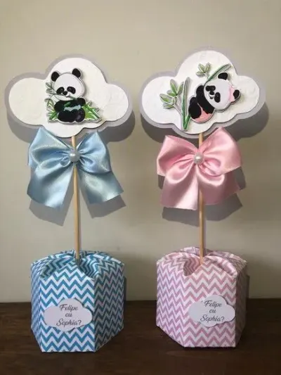 Centro de mesa chá revelação panda - artesanato de Fina Essência Papelaria Personalizada