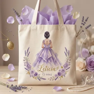 Lembrancinha Sacola Mini Ecobag Personalizada Algodão Cru 20x20 Estampa DTF 15 anos - artesanato de Limão e Amora Festas