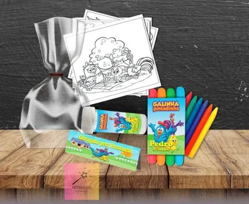 Kit Massinha + Giz + Bolha Galinha Pintadinha Personalizado - artesanato de Artmanha Lembrancinhas