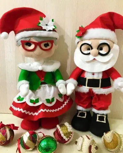 Kit Casal Papai e Mamãe Noel em Pé 45cm - artesanato de edeatelier