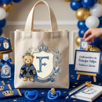 Lembrancinha Mini Ecobag 20x20 Personalizada Ursinho Príncipe Chá de Bebê Maternidade Aniversário - artesanato de Limão e Amora Festas
