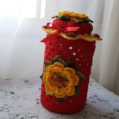 Capa para Potes 500 Grs em Crochê Vermelho - artesanato de Mari Crochê feito com carinho!