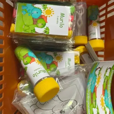 Kit Massinha + Giz + Bolha Dinossauro Bbay Personalizado - artesanato de Mi Papelaria Criativa