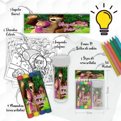 Kit Massinha + Giz + Bolha Marsha e o Urso Personalizado - artesanato de Mi Papelaria Criativa
