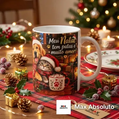 Caneca Cão e Gato de Natal com Frase 325ml