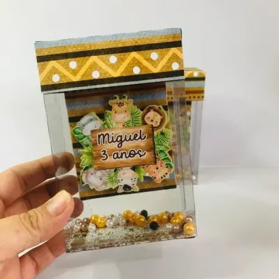 Caixa Quadrilongo Safári Baby - artesanato de Fina Essência Papelaria Personalizada