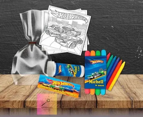Kit Massinha + Giz + Bolha Hotwheels Personalizado - artesanato de Artmanha Lembrancinhas
