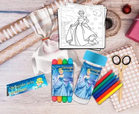 Kit Massinha + Giz + Bolha Cinderela Personalizado - artesanato de Artmanha Lembrancinhas