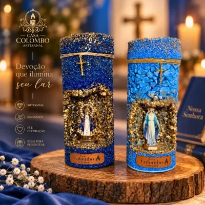 Gruta Luminosa Artesanal com Luz LED e Imagem Sagrada - 15cm - artesanato de Casa Colombo Artesanal