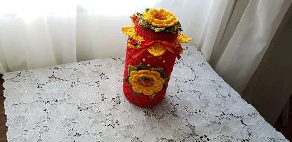 Capa para Potes 500 Grs em Crochê Vermelho - artesanato de Mari Crochê feito com carinho!