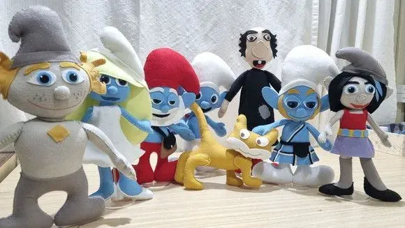 Kit 8 Smurf em Feltro 35cm - artesanato de edeatelier