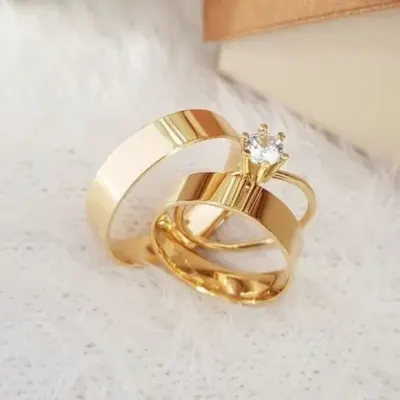 Alianças de Ouro 18k 4mm 4grs Casamento + Anel Solitário - artesanato de TM JOIAS