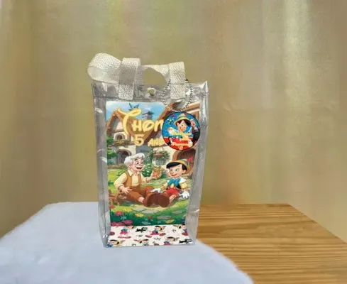 Sacola Transparente Pinoquio Personalizado - artesanato de Artmanha Lembrancinhas