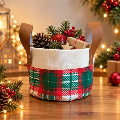 Cesto de Natal e Ocasiões - Lona e Tecido 100% Algodão - Lembrancinha e Brindes
