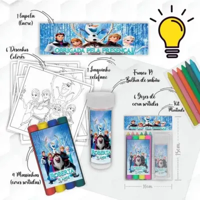 Kit Massinha + Giz + Bolha Frozen Personalizado - artesanato de Mi Papelaria Criativa