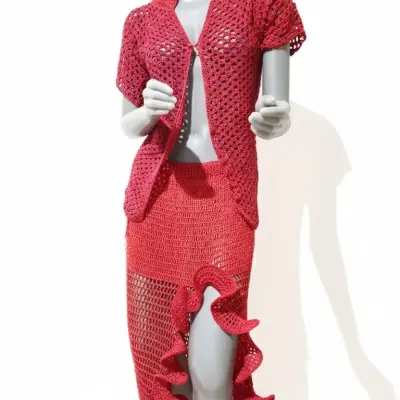 conjunto vermelho - artesanato de Joceli Cristina