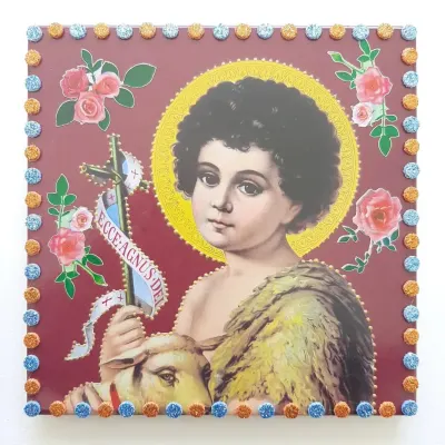 Quadrinho de Azulejo São João Criança - artesanato de Estudio Bananeira