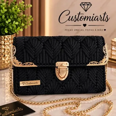 Bolsa Artesanal de crochê na tela - artesanato de customiarts