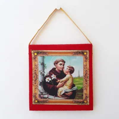 Quadrinho de Feltro Vermelho Santo Antônio - artesanato de Estudio Bananeira