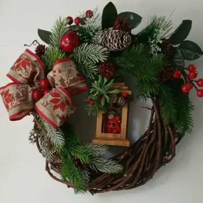 Guirlanda de Natal Lanterna Noel - artesanato de Flor Seca Casa e Ambiente