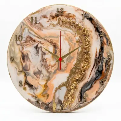 Relógio de Parede Marmorizado Salmão e bege em Resina Epóxi 35cm — Nil Arts - artesanato de Eixo Artesanía Design