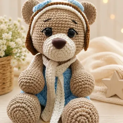 Ursinho aviador em crochê Amigurumi - artesanato de crocheteria com a Maria