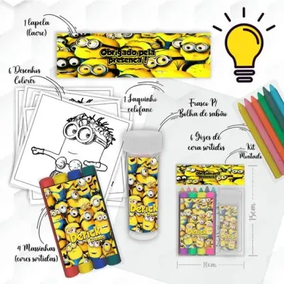 Kit Massinha + Giz + Bolha Minnions Personalizado - artesanato de Mi Papelaria Criativa