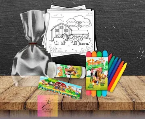 Kit Massinha + Giz + Bolha Fazendinha Personalizado - artesanato de Artmanha Lembrancinhas