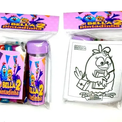 Kit Massinha + Giz + Bolha Galinha Pintadinha Personalizado - artesanato de Mi Papelaria Criativa