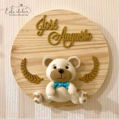 Porta Maternidade Ursinho em Feltro e MDF - artesanato de edeatelier