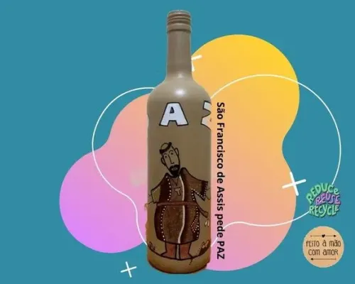 Garrafa Decorativa - São Francisco de Assis Pede Paz - artesanato de Ateliê de Criação Usina Caseira