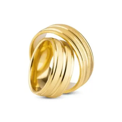 Par Alianças Noivado Quênia 8mm Banhada + Anel Solitário - artesanato de TM JOIAS