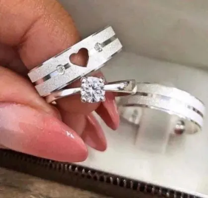 Par Alianças Prata 950 Namoro 6mm + Anel Compromisso - artesanato de TM JOIAS