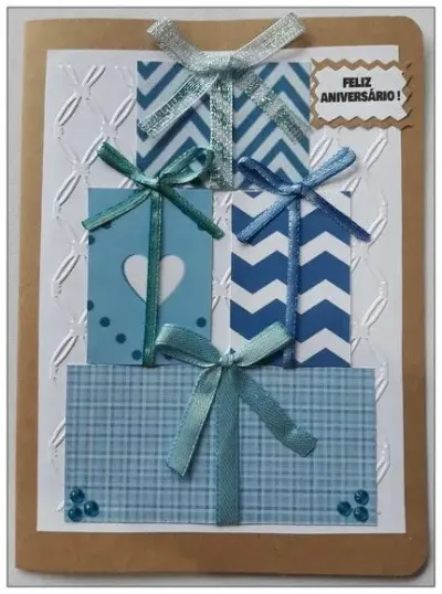 Cartão de Aniversário Presente Ii (azul e Rosa) - artesanato de Ateliê de Criação Usina Caseira