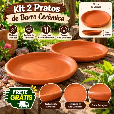 Kit 2 Pratos de Barro Cerâmica 19 cm - artesanato de Doce Lar Artesanatos