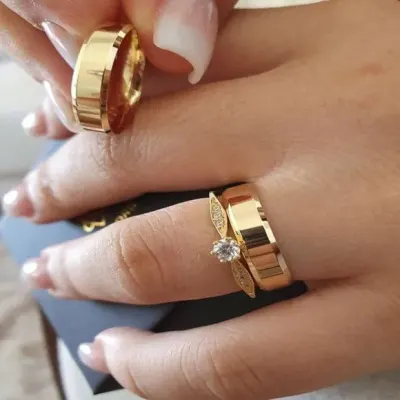Alianças de Ouro 18k 6mm 6grs Casamento + Anel Solitário - artesanato de TM JOIAS